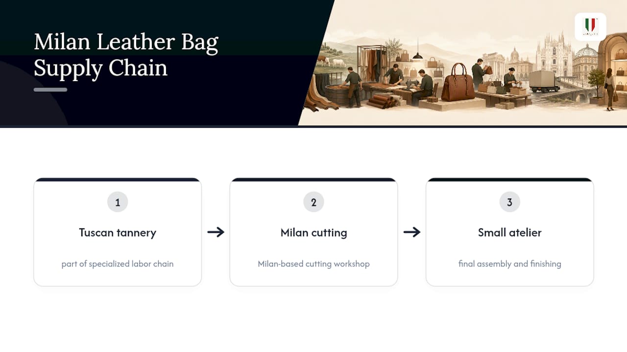 Diagram of Milan leather bag artisan supply chain