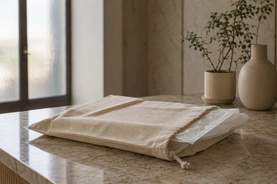 Cotton dust bag and tissue for leather bag storage