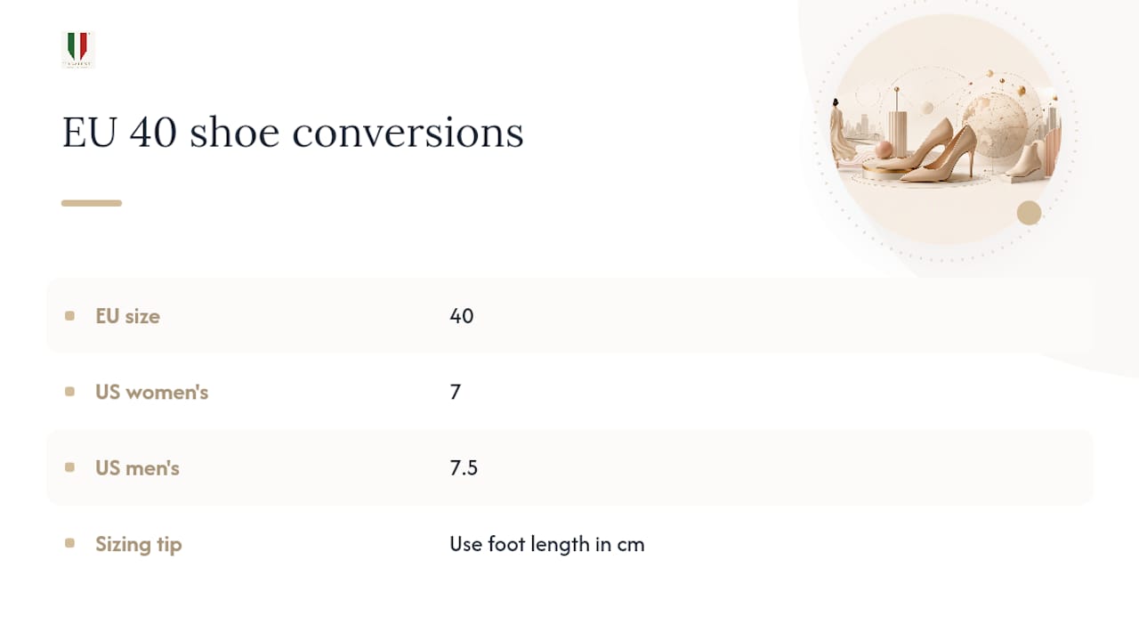 EU 40 footwear conversion comparison
