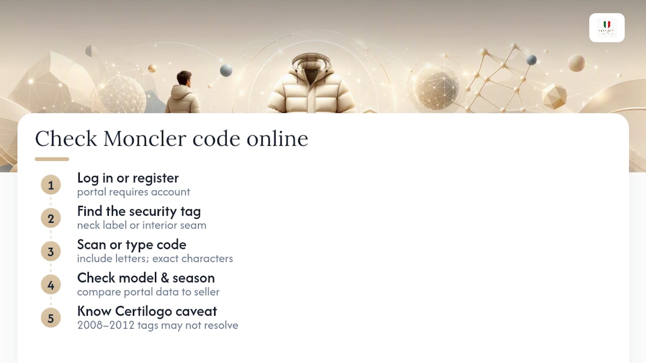 How to Check a Moncler Code on Code.moncler.com — overview diagram