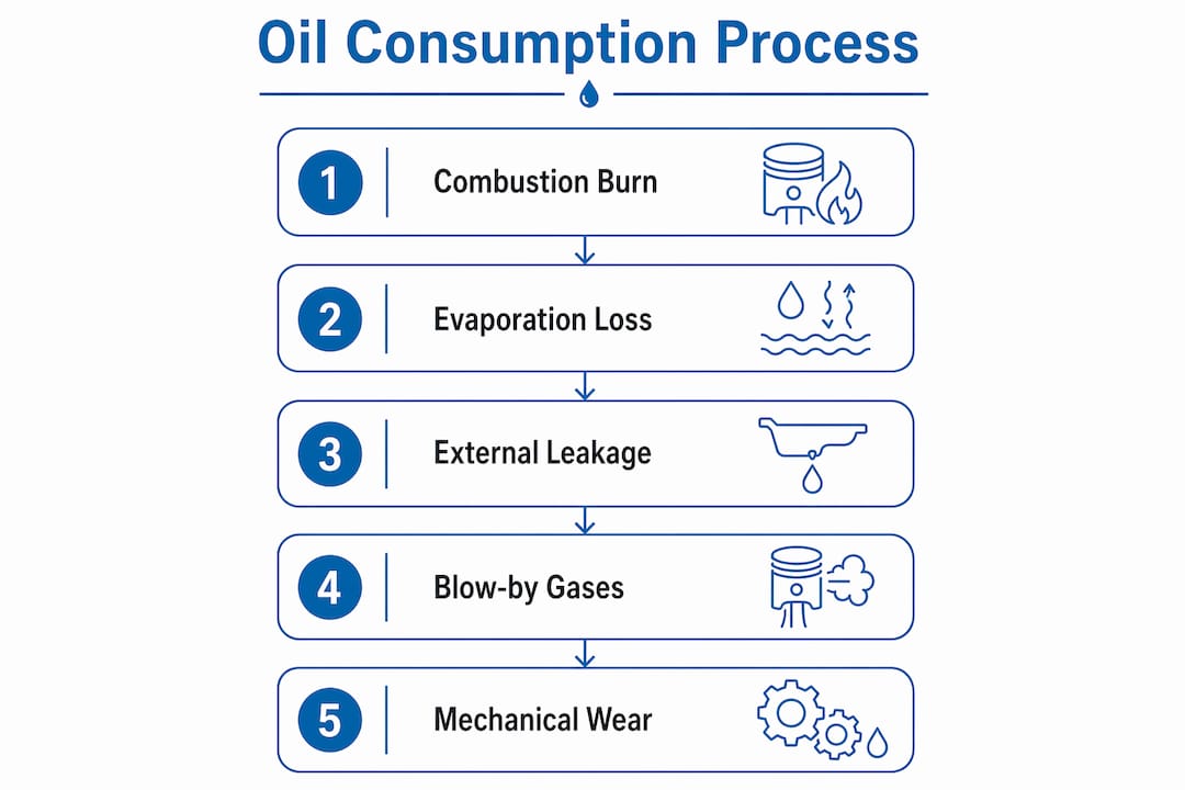 Infographic illustrating diesel oil consumption stages