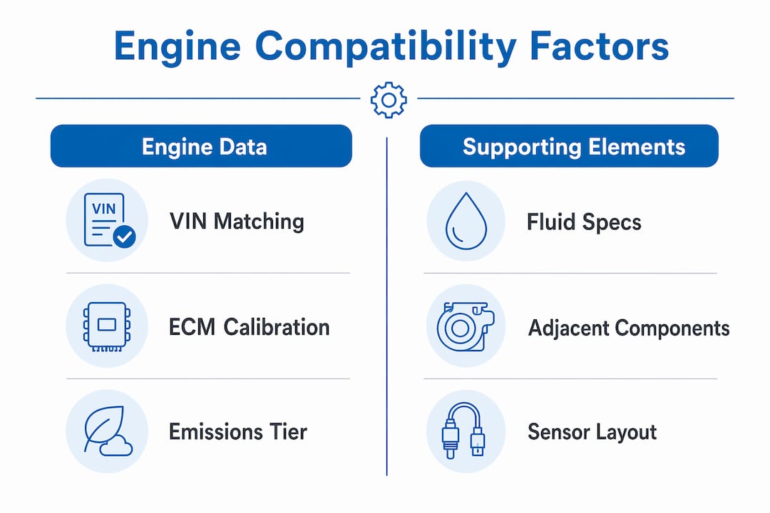 Infographic comparing engine data and supporting elements for compatibility