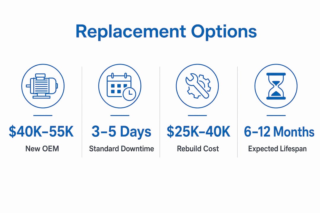 Infographic comparing costs and times of truck engine replacements