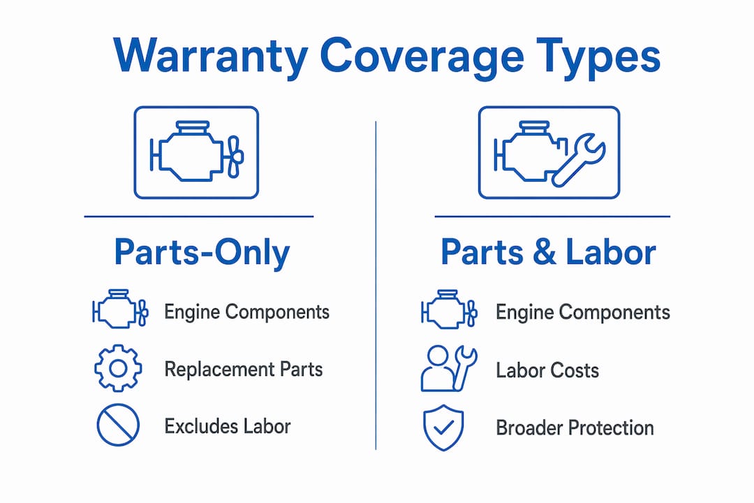 Infographic comparing parts-only and parts-and-labor used engine warranties