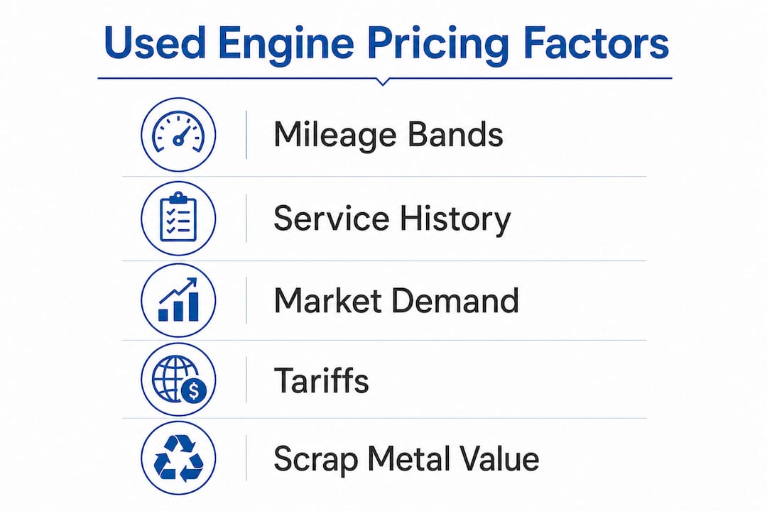 Infographic showing used engine pricing factors flow