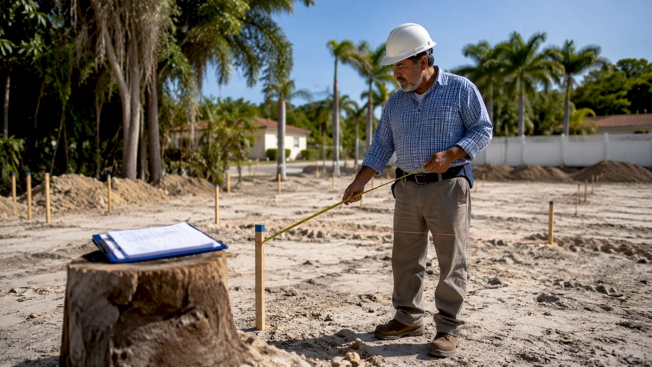 Builder measuring site feasibility on Tampa lot