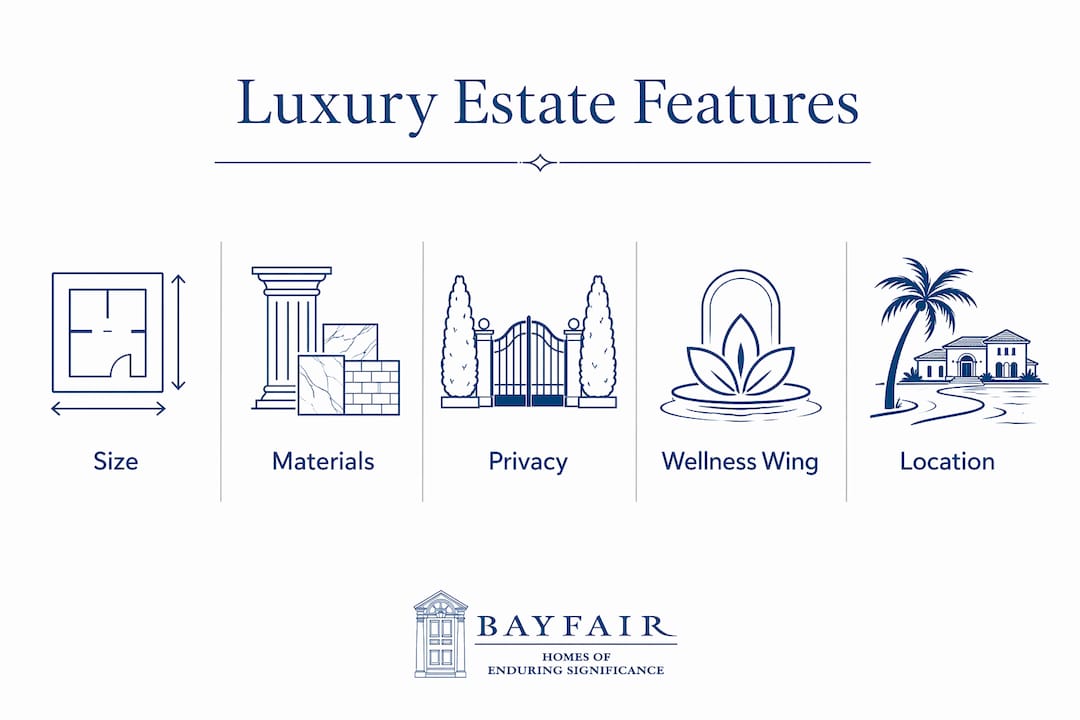 Infographic showing key luxury estate home features as a hierarchy