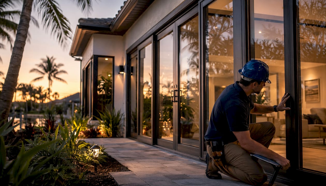 Close-up of impact-rated windows and doors installation