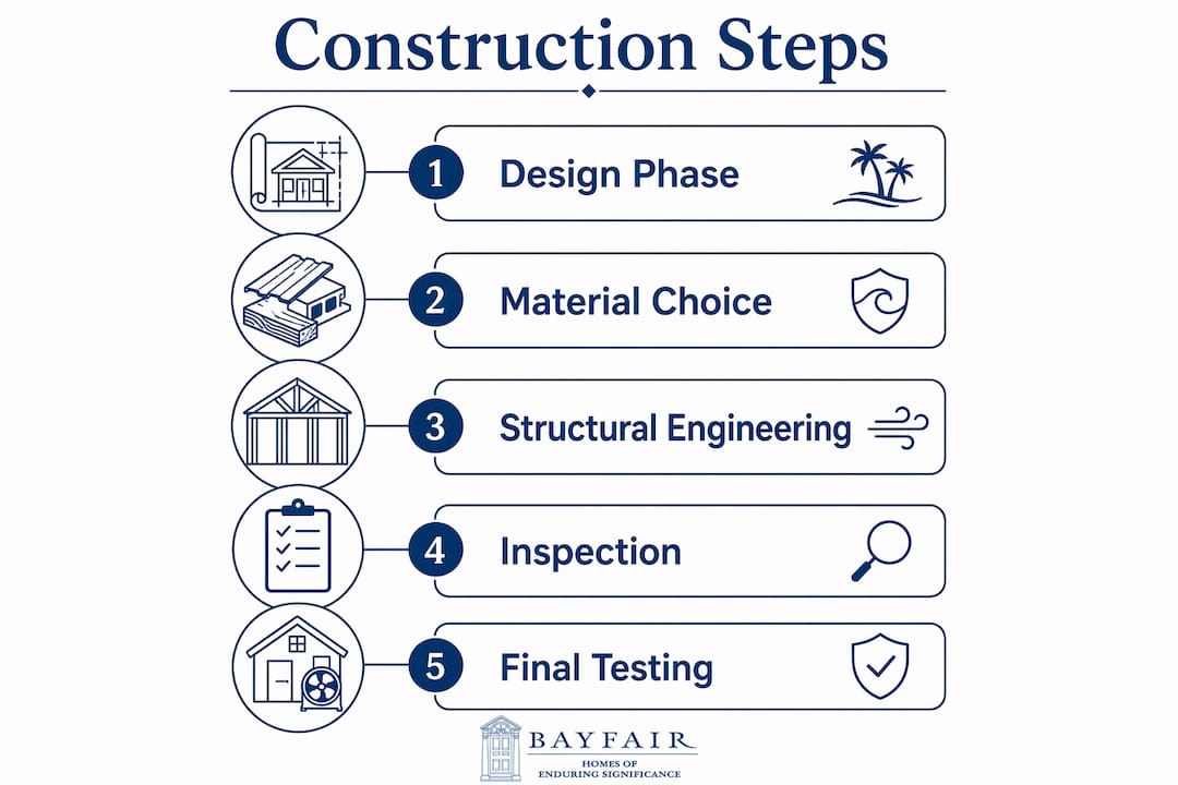 Infographic showing hurricane-resilient construction steps