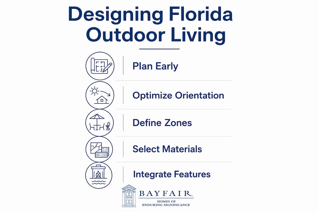 Infographic illustrating steps to design Florida outdoor living