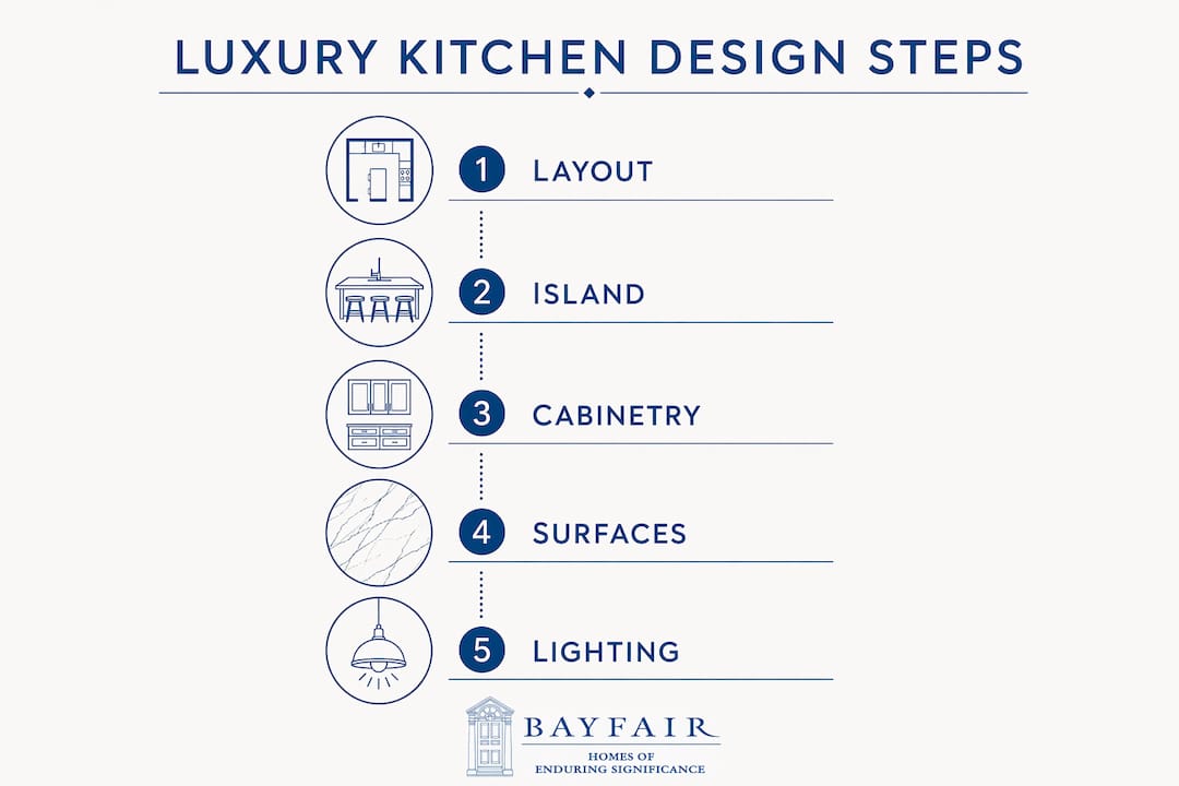 Infographic showing luxury kitchen design process steps