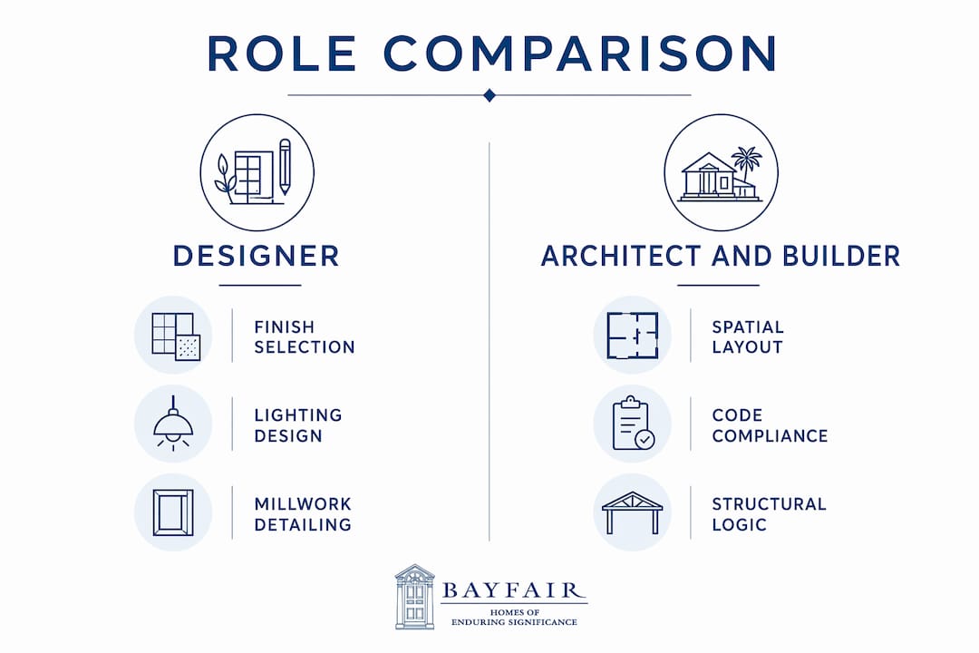 Infographic comparing designer, architect, builder roles