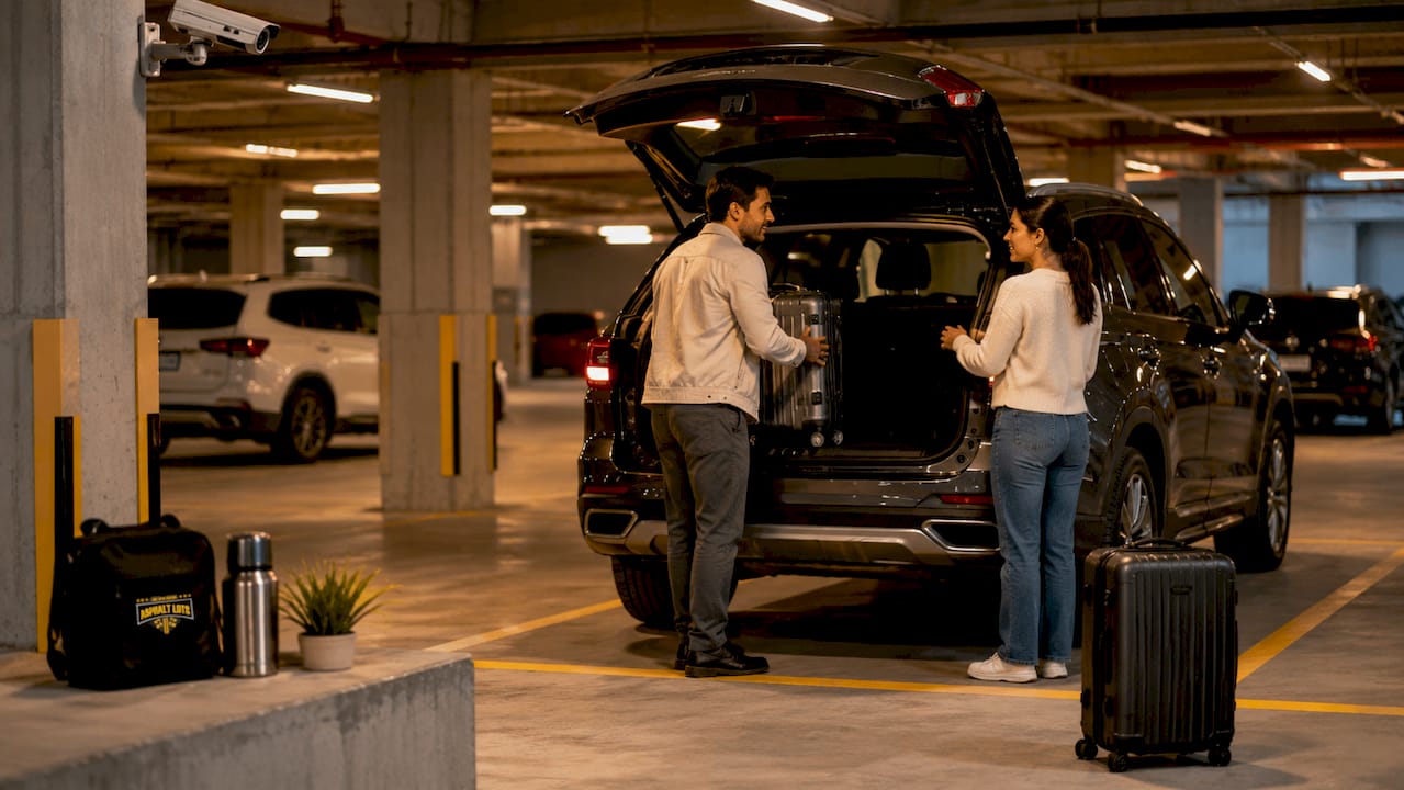 Indoor secured parking with CCTV and vehicles