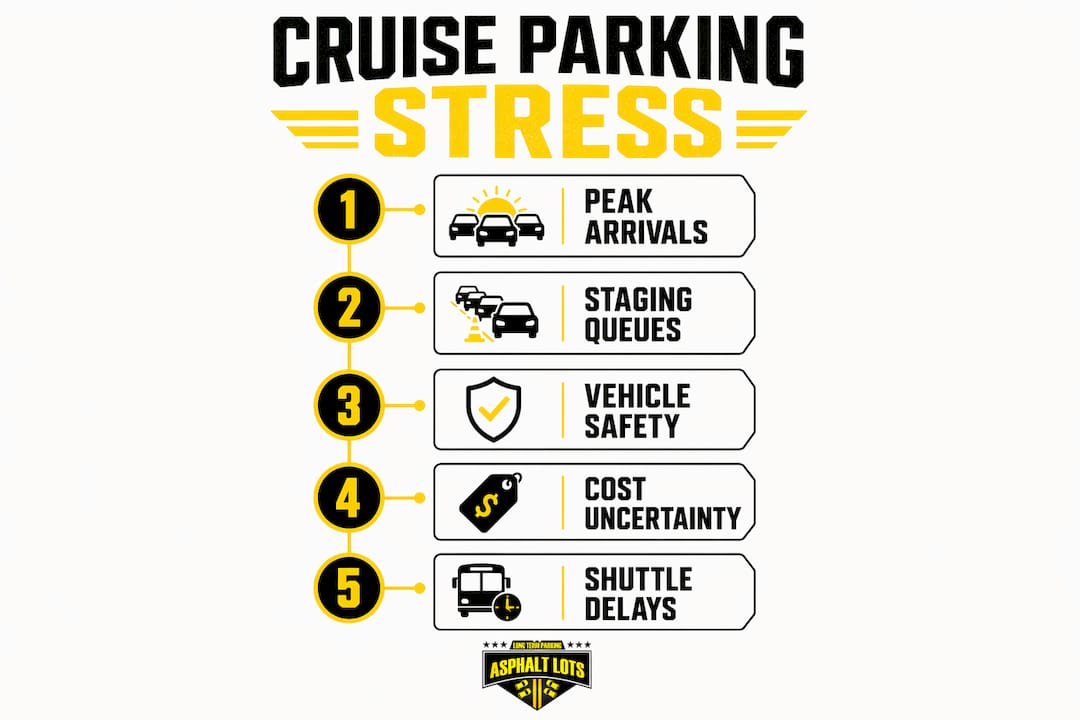 Infographic illustrating factors causing cruise parking stress