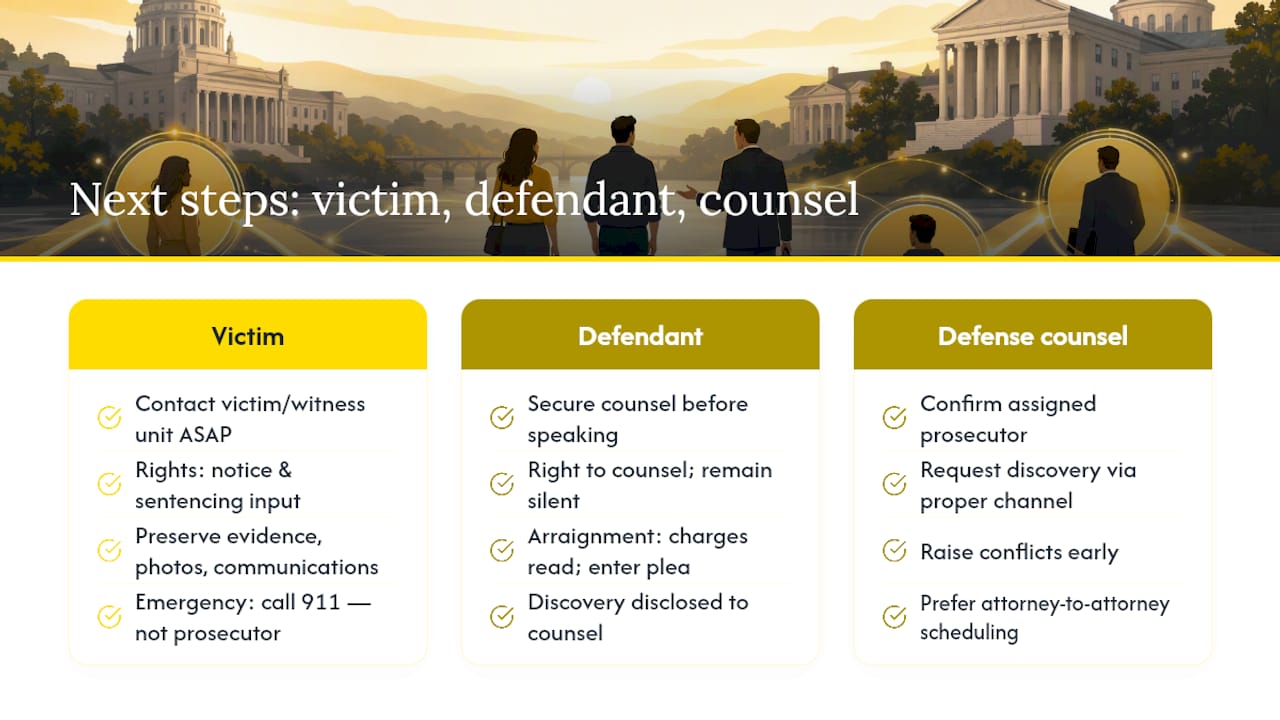 What victims, defendants, and defense attorneys should do next — overview diagram