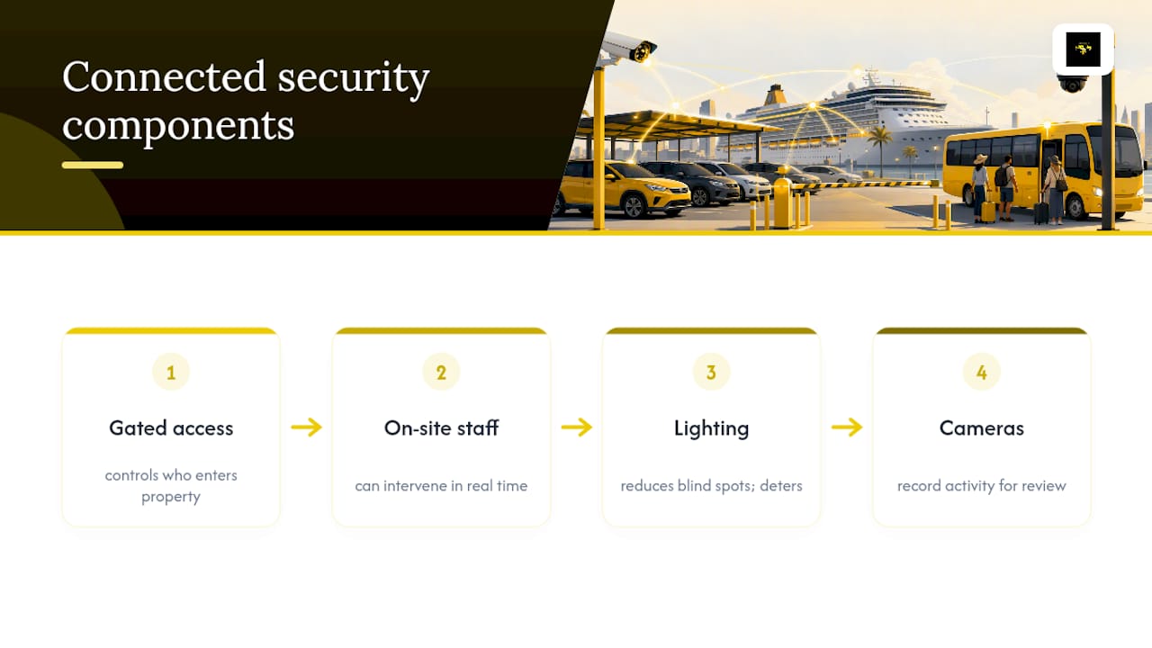 Four connected parking security components