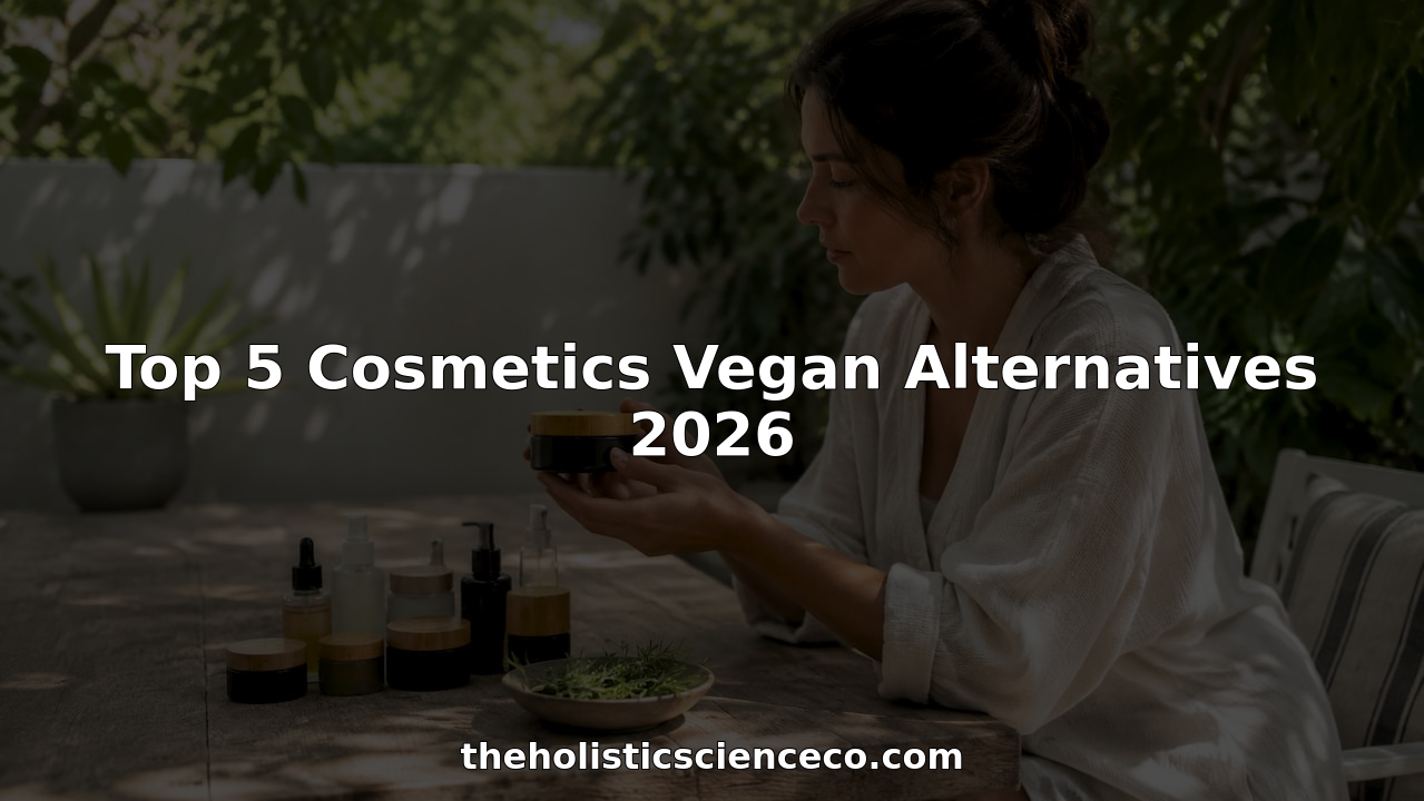 Woman examining artisanal vegan cosmetics at kitchen counter