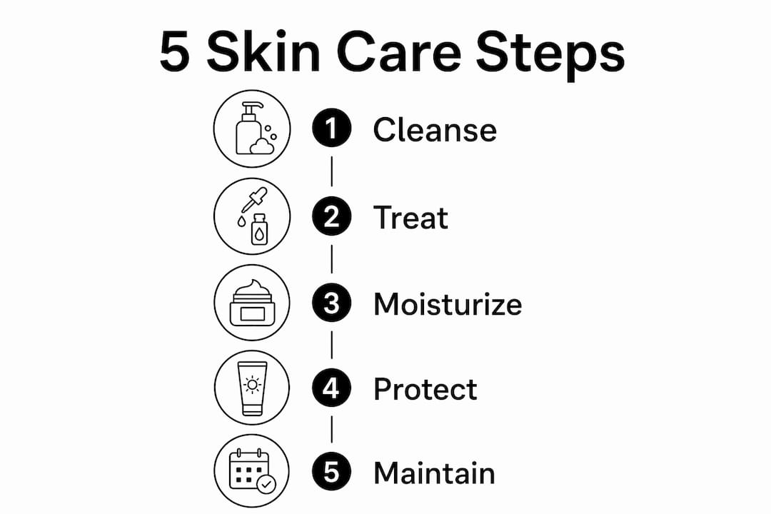 Infographic showing five skin care routine steps