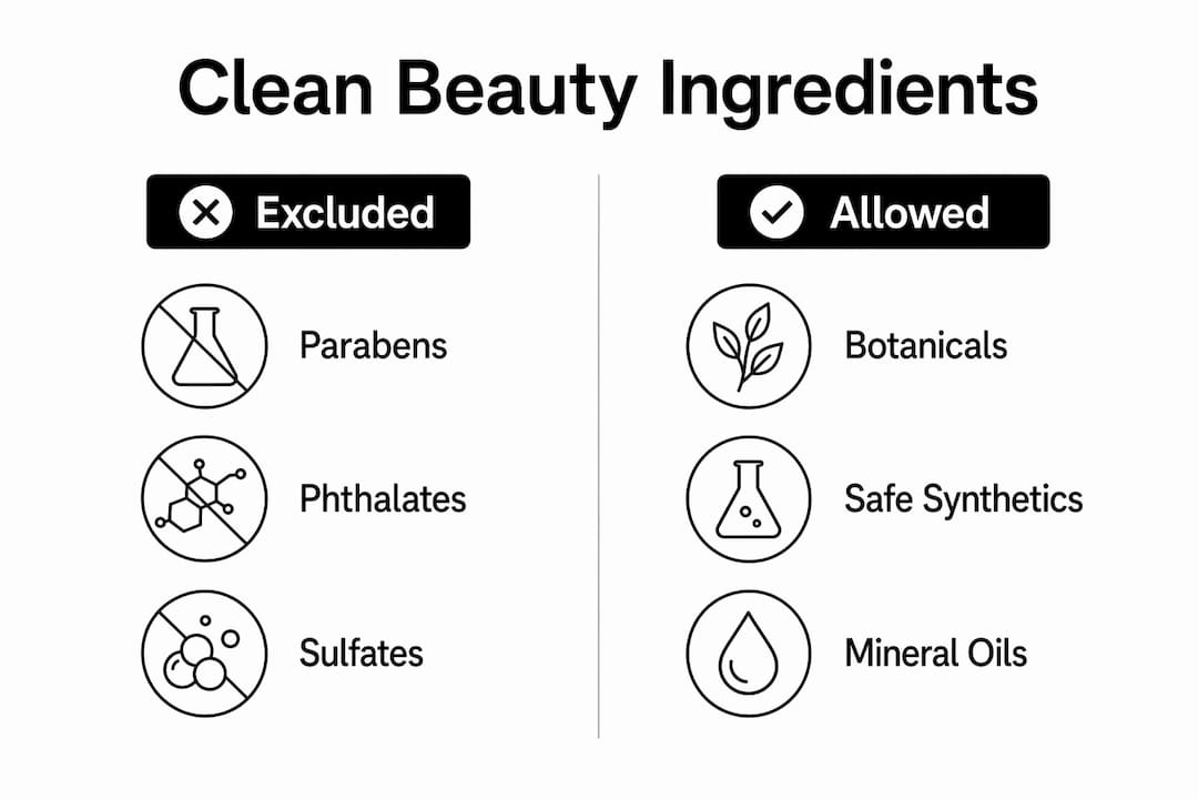 Infographic showing clean beauty excluded vs allowed ingredients