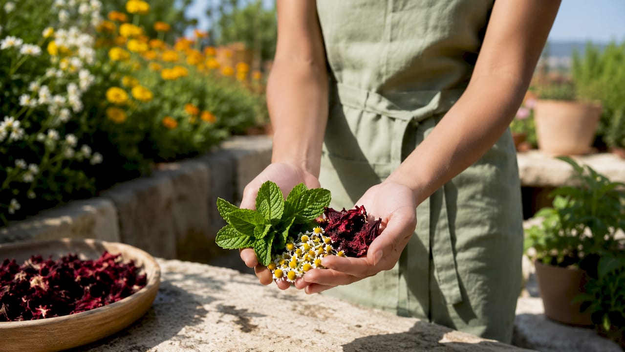 Hands holding fresh natural skincare ingredients