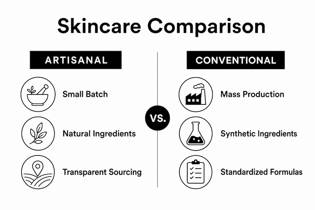 Comparison infographic of artisanal vs conventional skincare
