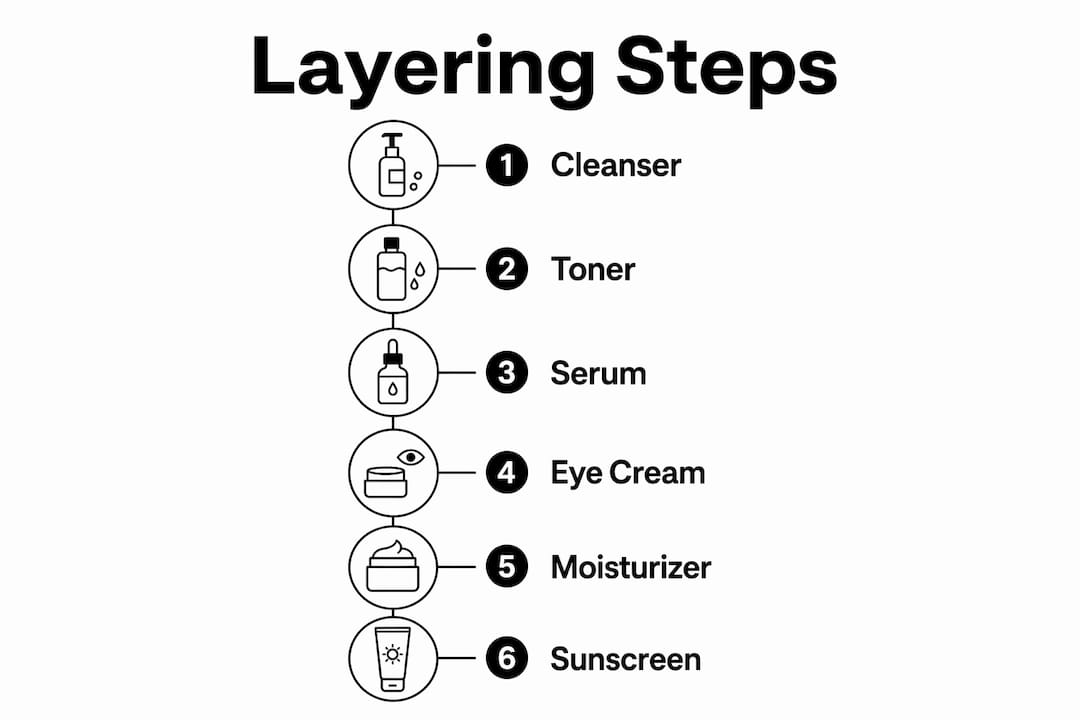Infographic illustrating skincare layering steps