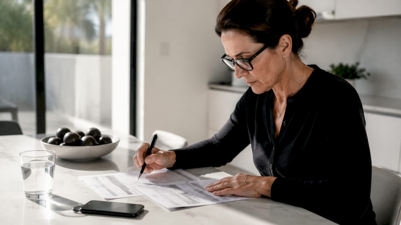 Woman planning her fasting schedule at kitchen table