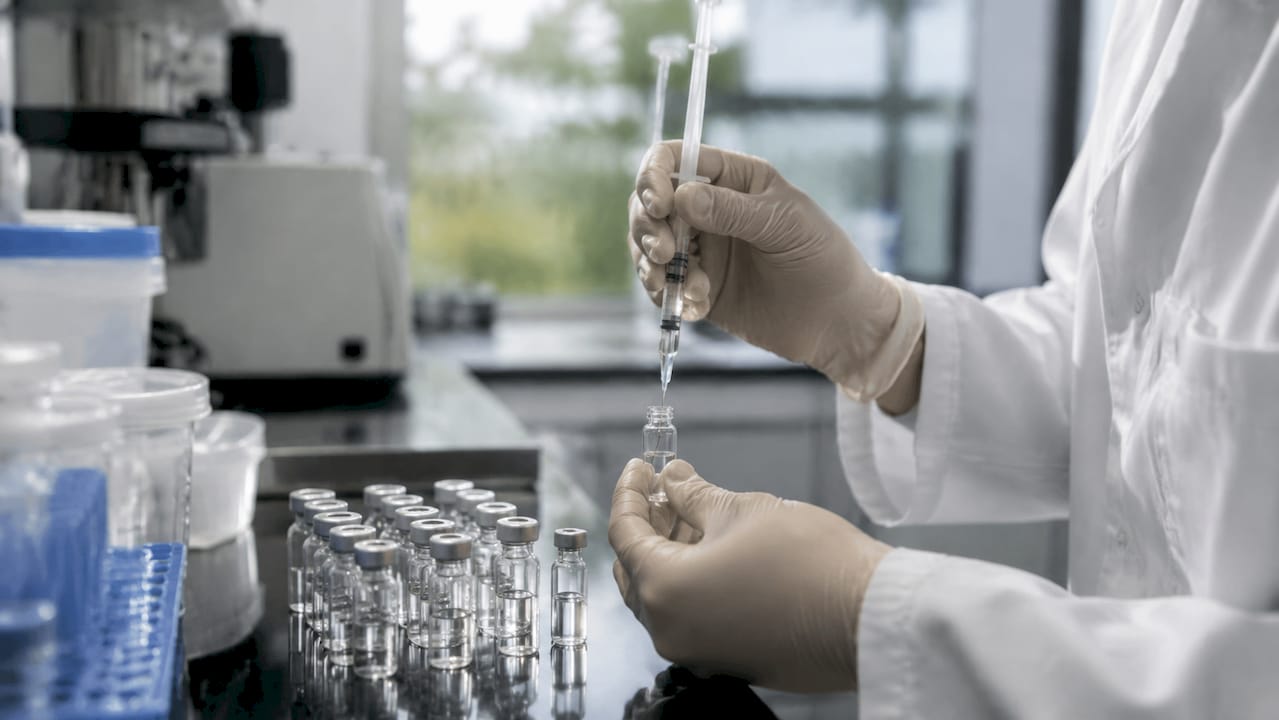 Scientist measuring insulin levels in lab tubes
