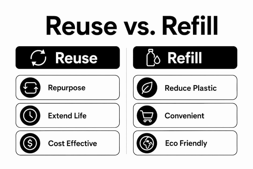 Infographic comparing reuse and refill benefits