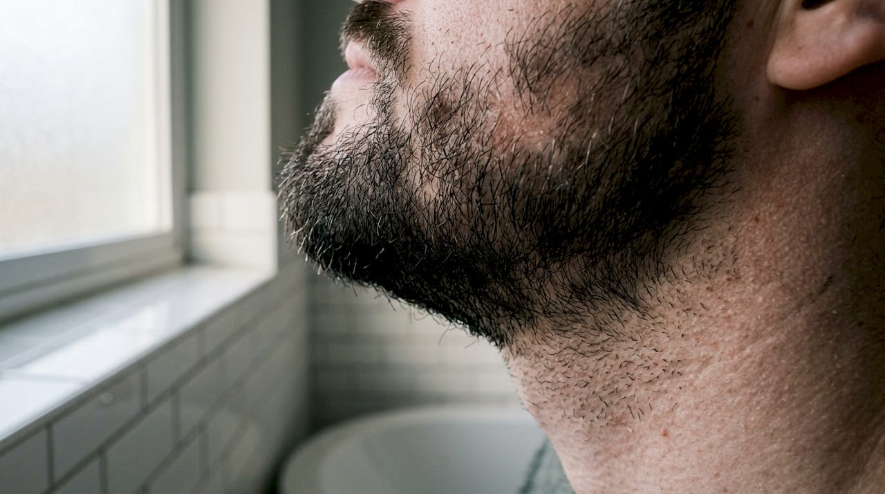 Macro close-up of skin and beard hair texture
