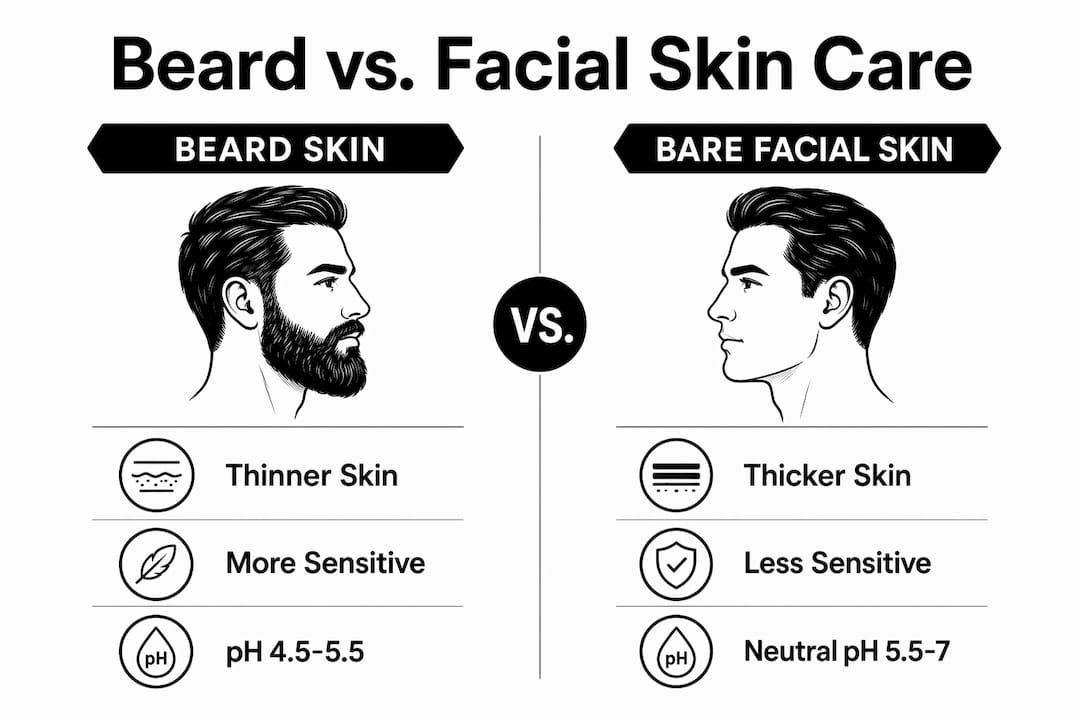 Infographic comparing beard skin and facial skin care differences