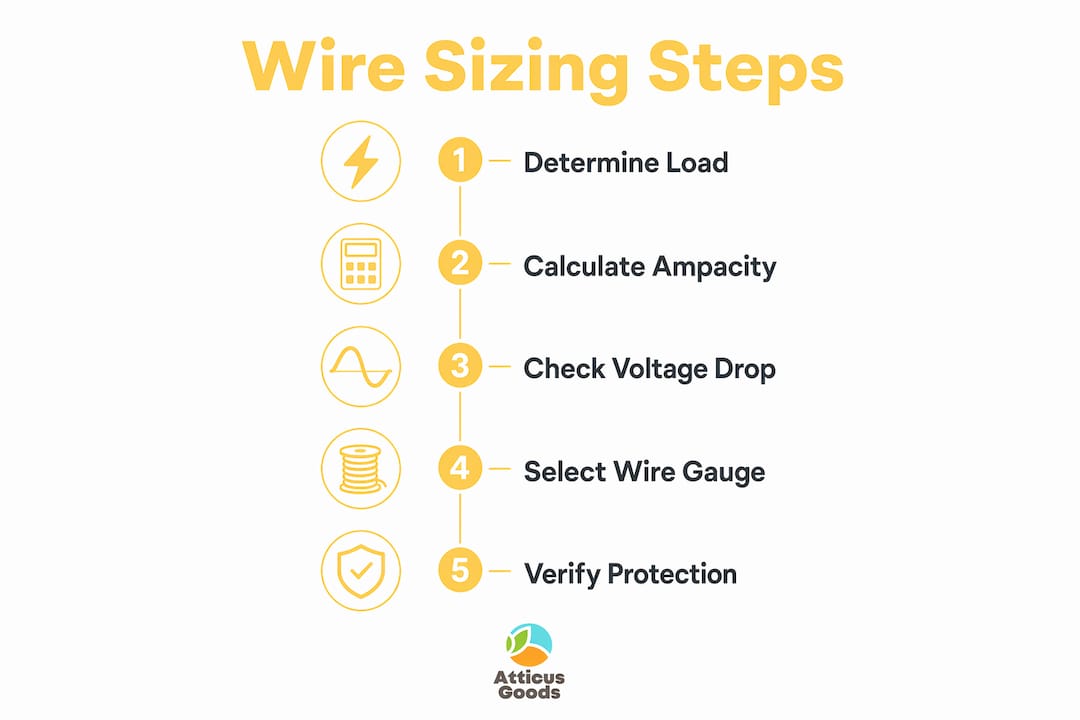 Infographic illustrating 5 steps to size marine wiring