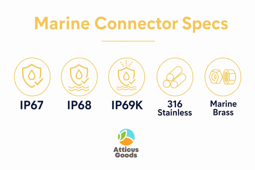 Infographic showing marine connector ratings and materials
