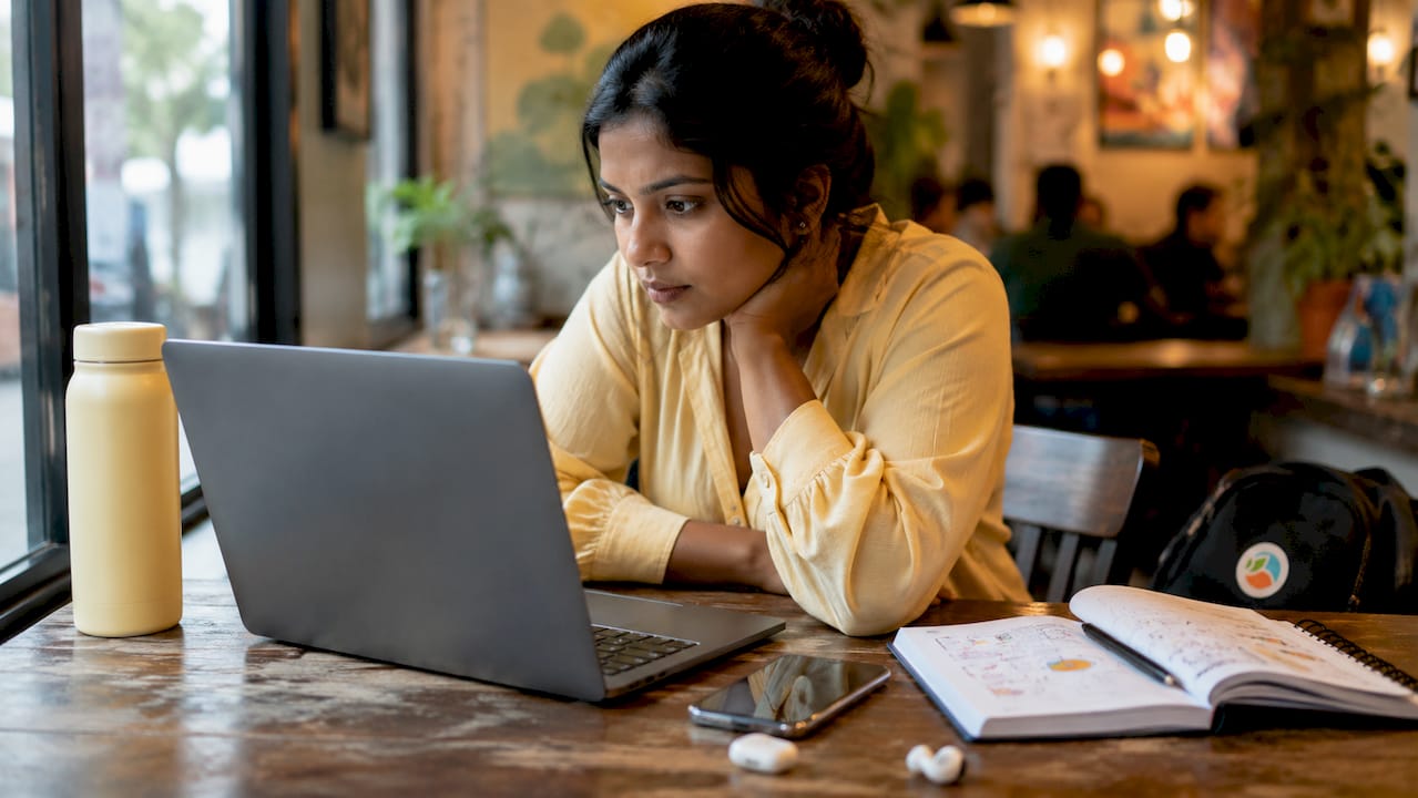 Woman using laptop to track electronics prices
