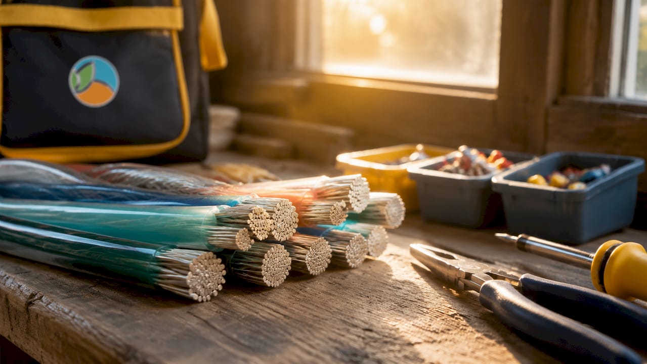 Close-up of tinned stranded copper wire