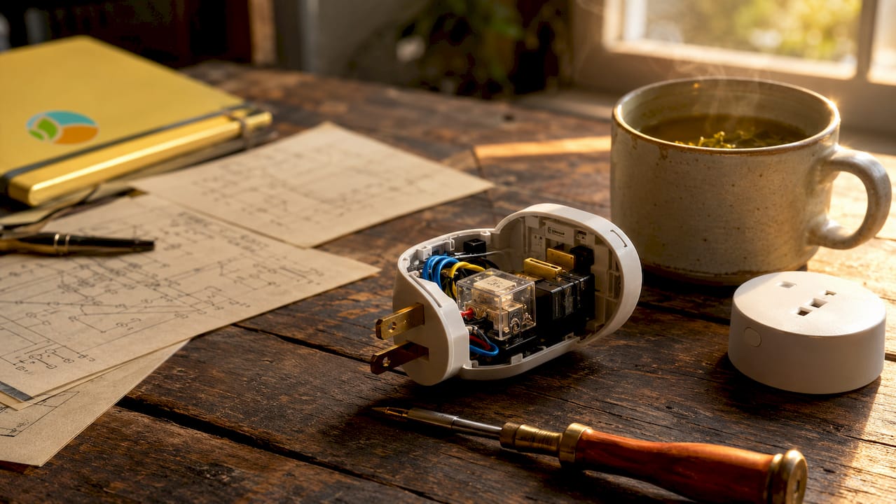 Close-up of smart plug internal relay components