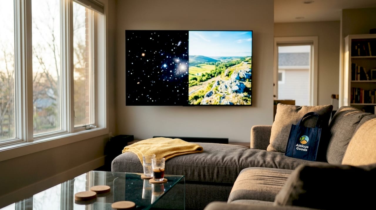 Living room showing OLED vs Mini-LED TV displays comparison