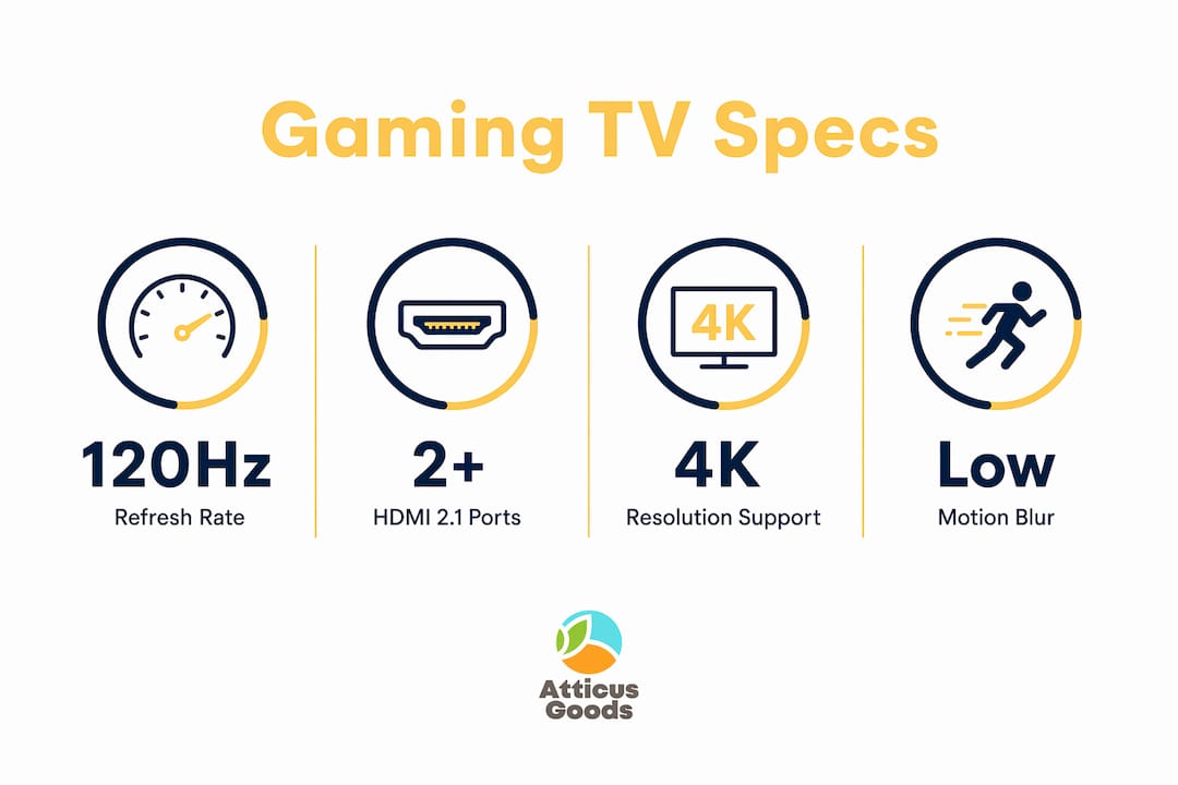 Infographic showing gaming TV specifications and key features