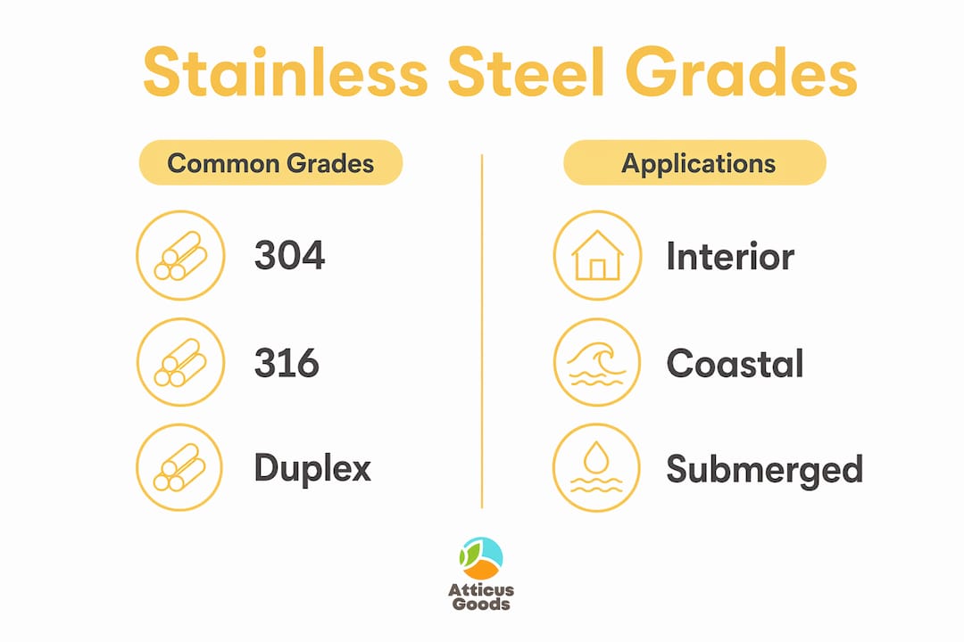 Infographic comparing stainless steel grades and uses