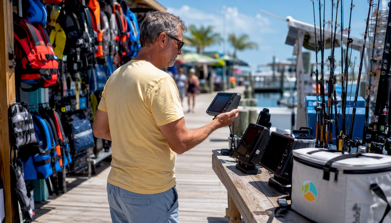 Customer browsing marine electronics in store