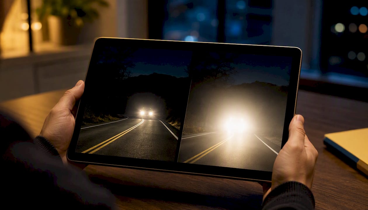 Illustration comparing dash cam night exposure