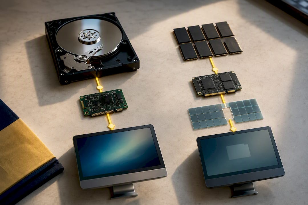 Illustration comparing HDD and SSD recovery paths
