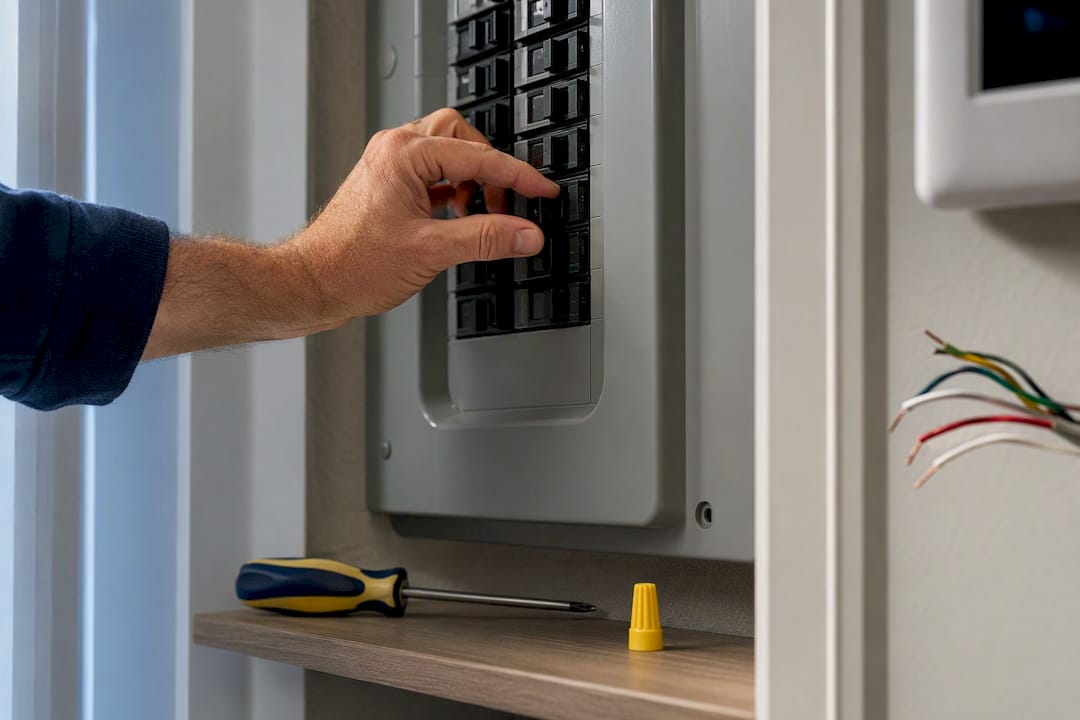 Hand switching off HVAC breaker safely