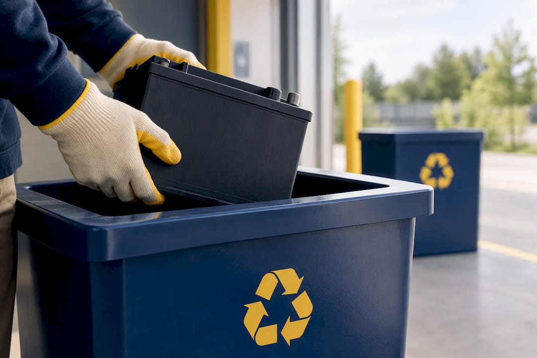 Battery being placed into recycling collection