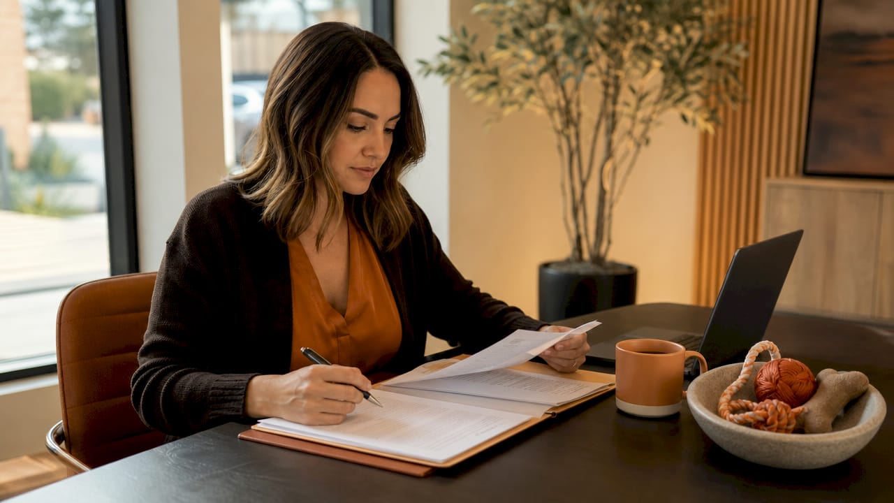 Property manager reviewing pet addendum paperwork