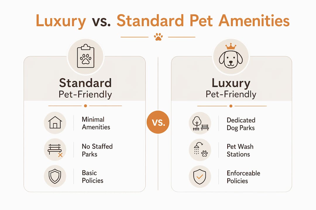 Infographic comparing standard and luxury pet amenities