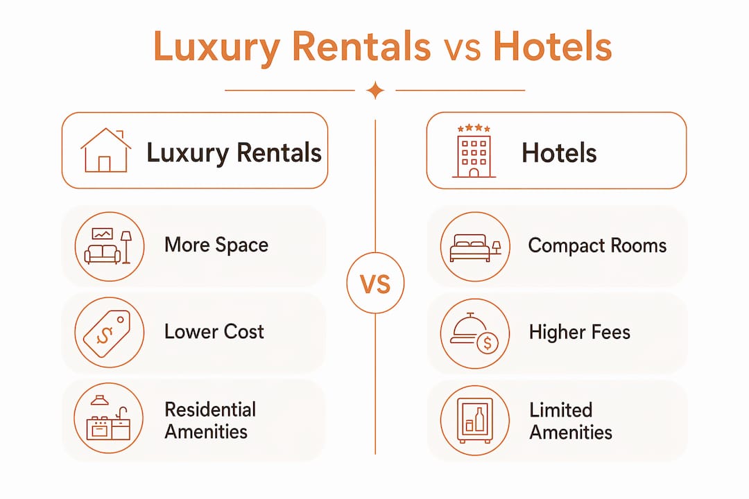 Infographic comparing luxury rentals and hotels