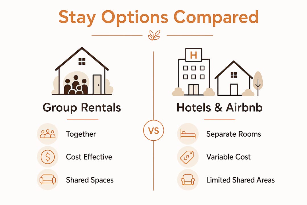 Infographic comparing group rentals and hotels