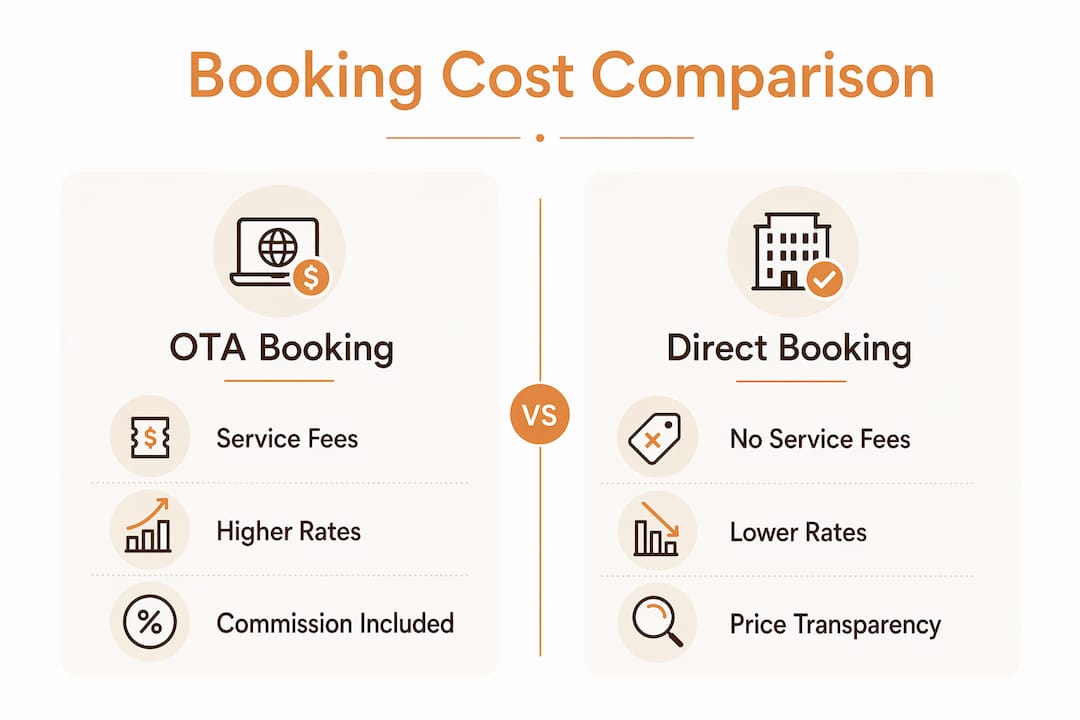 Infographic comparing OTA and direct booking costs