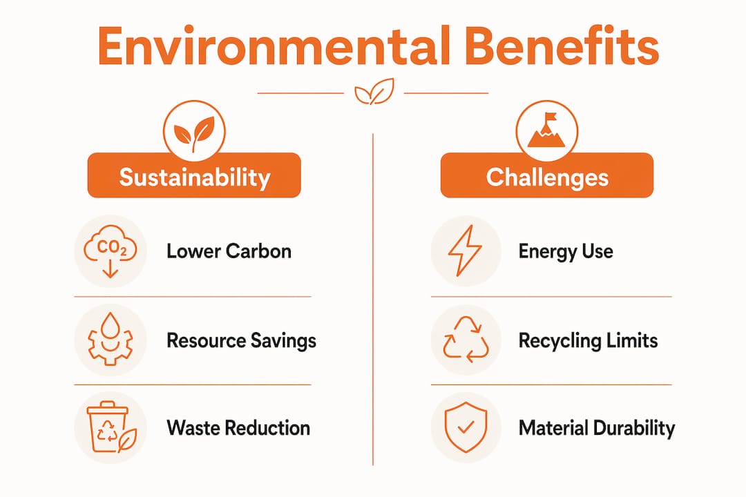 Infographic showing environmental benefits and challenges